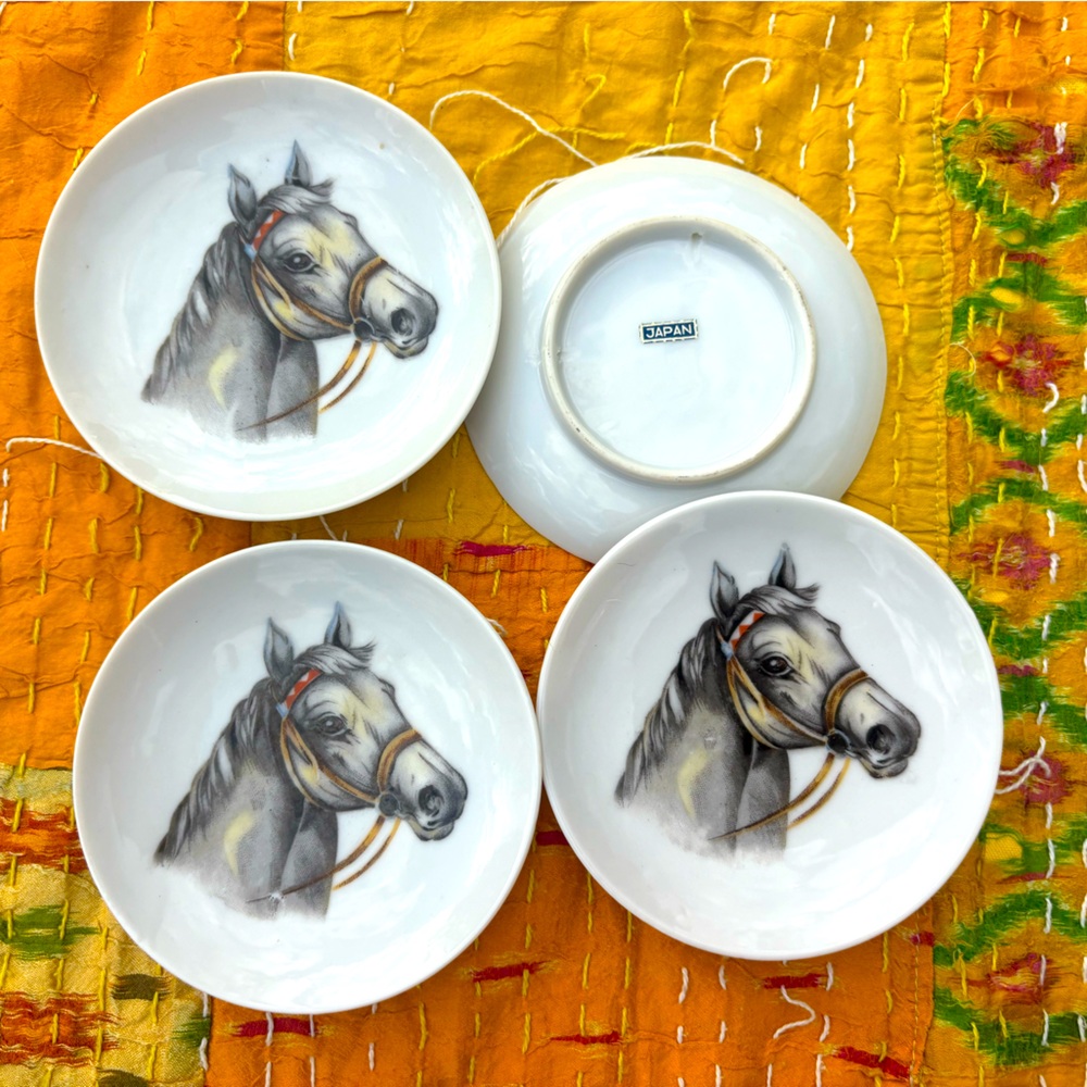Four Vintage Horse Butter Pats 4" Japan - Picture 3 of 4
